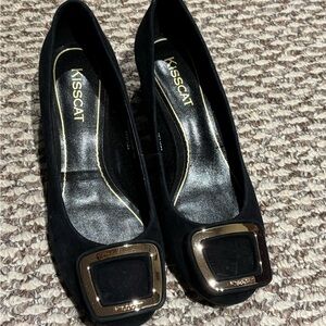 Vintage Kisscat Black Flats with Gold Buckle